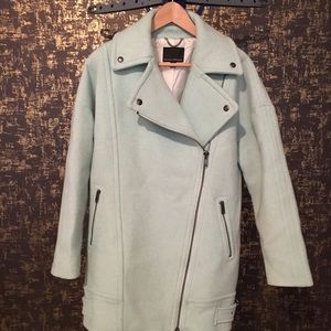 Mint Blue Cocoon Moto Coat